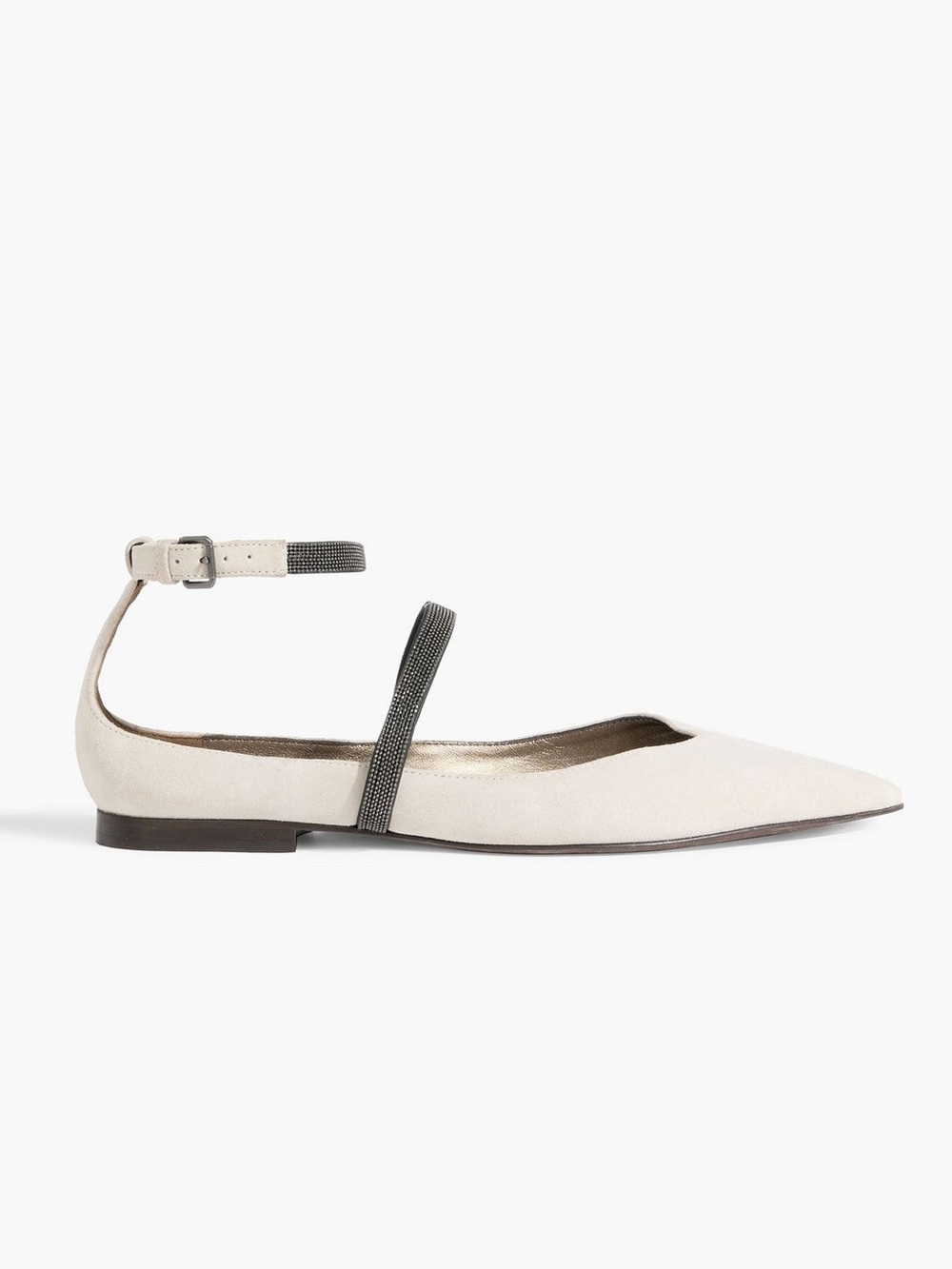 BRUNELLO CUCINELLI Monili Bead-Embellished Suede Point-Toe Flats